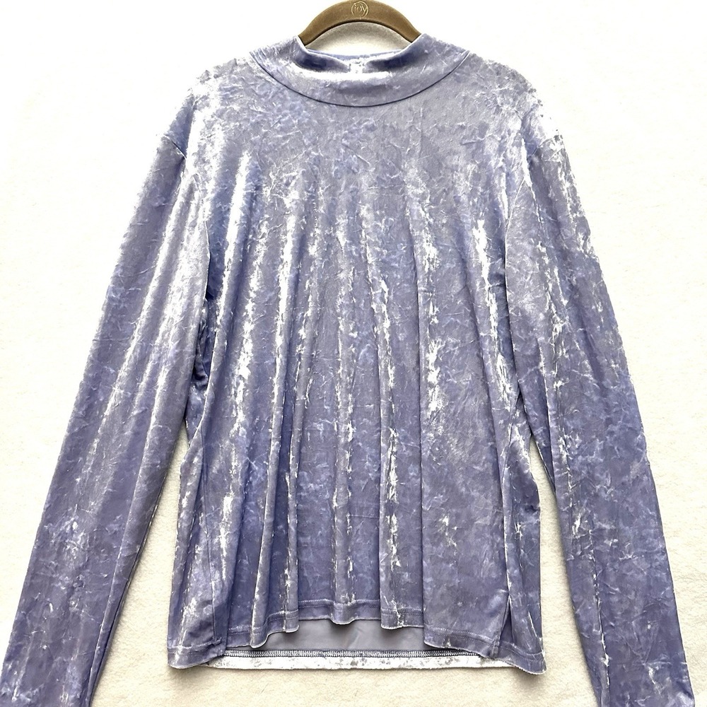 BCBG Crushed Velvet Top XL Baby Lavender Periwinkle REVOLVE Mock Neck Iridescent